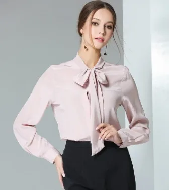 

New Pink silk shirt, long sleeve bow tie, elegant silk shirt 3