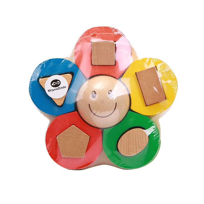 Montessori Marterials Math Geometry Cognitive Educational Toys For Baby Wooden Montessori Infant Flowers Shape Set of Column 