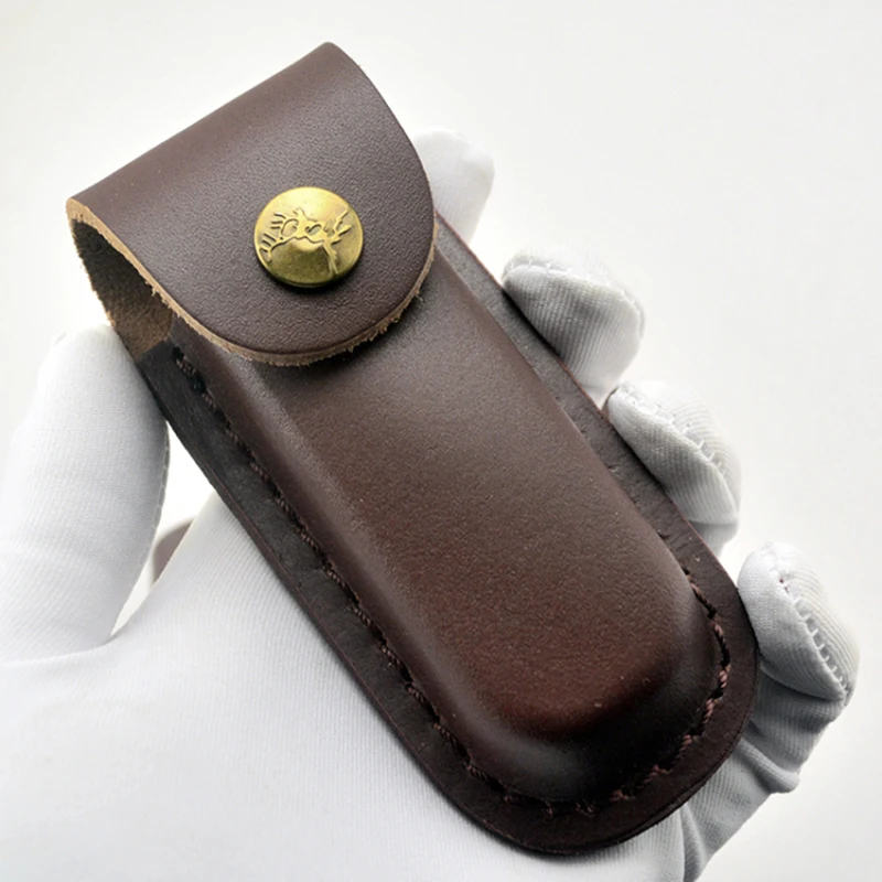 

Dark brown folding Knife leather case's Cowhide sheath black/brown color sytools DIY EDC tools