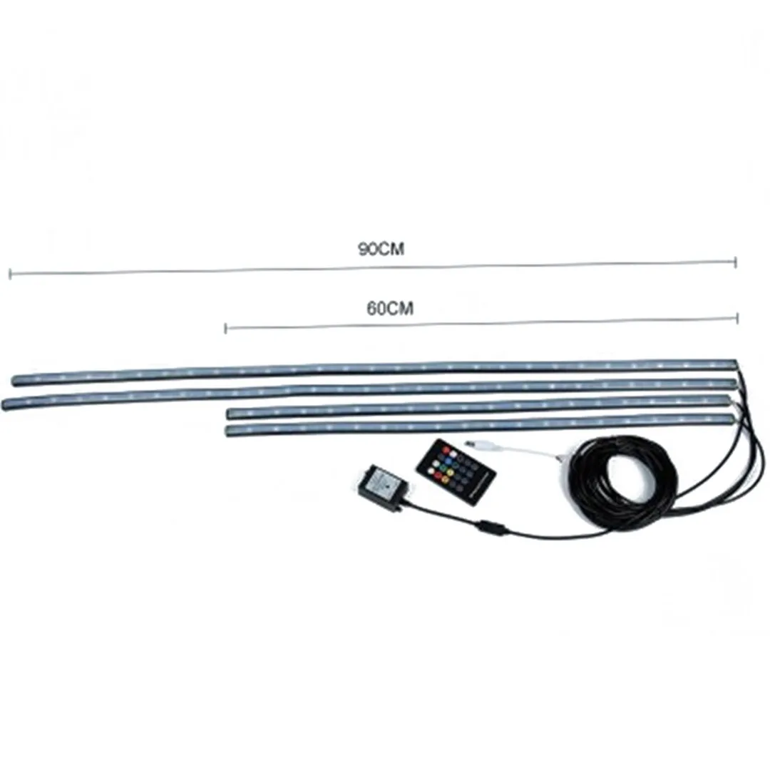 JX-LCLYL 4pcs RGB LED Strip Under Car Tube Underglow Underbody Neon Light System Kit