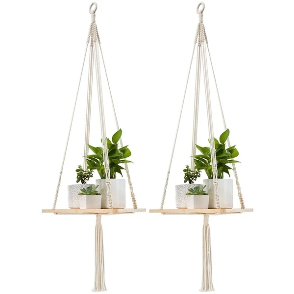 

2Pack Lace Frame Hanging Flower Pot Holder Flower Pot Lanyard Plant Sling Flower Stand with Wooden Flower Pot Lanyard 45 Inche