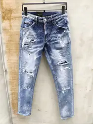 Европейские американские джинсы деним знаменитого бренда джинсы, мужские брюки облегающие джинсовые брюки на пуговицах голубого цвета
