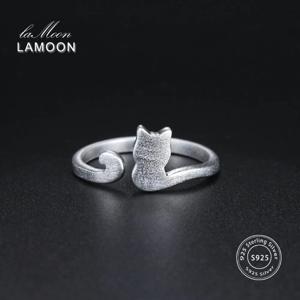 

Lamoon Cute Wire Drawing 5*8mm Little Cat 925-Sterling-Silver Adjustable Ring S925 Fine Jewelry Creative Gift for Girl LMRY002