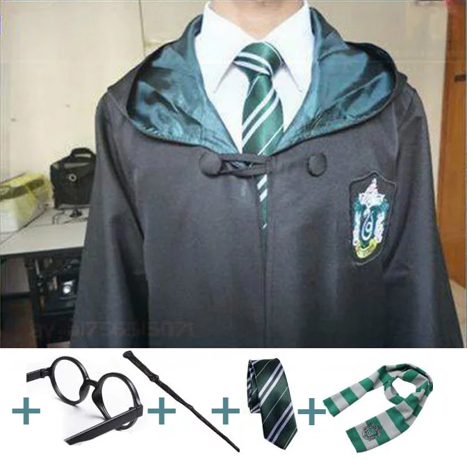

Cosplay Costume Robe Cloak with Tie Scarf Glasses Wands Gryffindor Hufflepuff Slytherin for Adult Kids for Harris costume