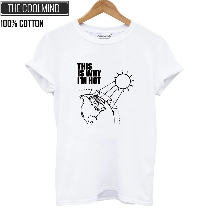 COOLMIND QI0253B Хлопковая женская футболка с коротким рукавом и принтом, Повседневная футболка с круглым вырезом, женская летняя свободная футболка, топы, футболка