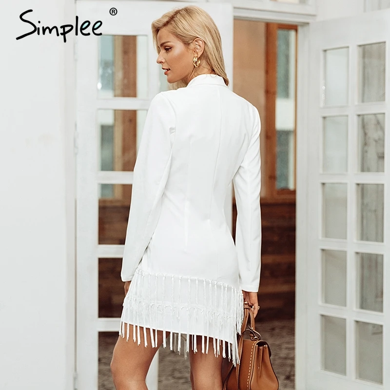 white fringe blazer dress
