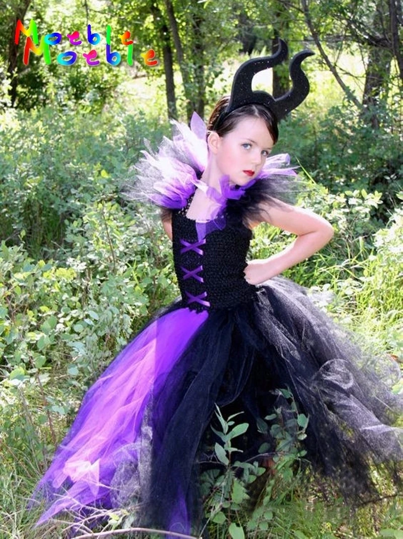 

Black&Purple Maleficent Evil Queen Girl Tutu Dress Kids Girls Cosplay Party Dresses Girl Clothes Long Dress Baby Photo Props