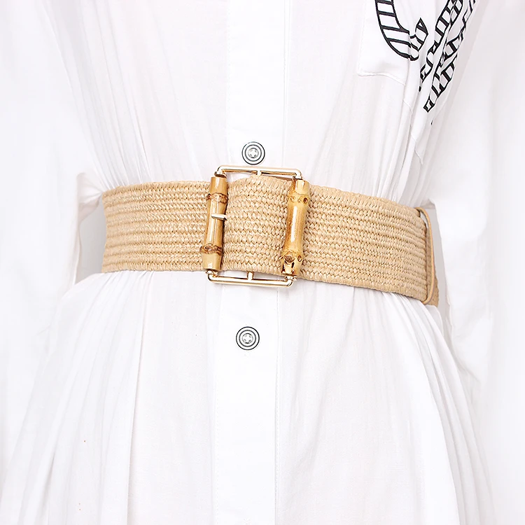 

2019 Vintage Knitted Wax Rope Wooden Bead Waist Rope Women Bamboo joint Buckle Belt Woman Woven Female Hand-Beaded Braided Belt