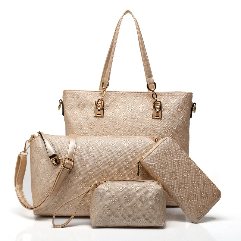 

Diamond lattice casual Composite Bag Women's Handbags PU leather crossbody bag Famous Brand Embossed big space Tote Female 4 pcs