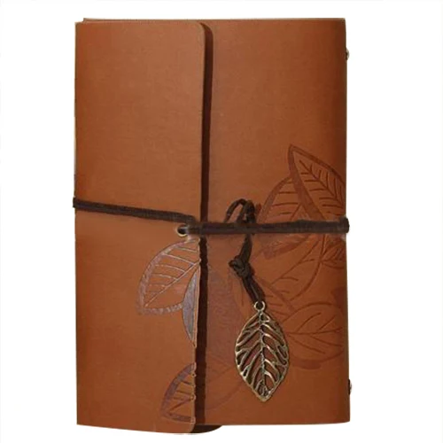 

PU Leather Diary book Notebook Leaf Pendant Vintage Notebook 19x13.5cm, Coffee