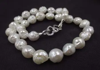 

baroque white 11-12.5mm FURROW Kasumi pearl necklace Double heart clasp S487#