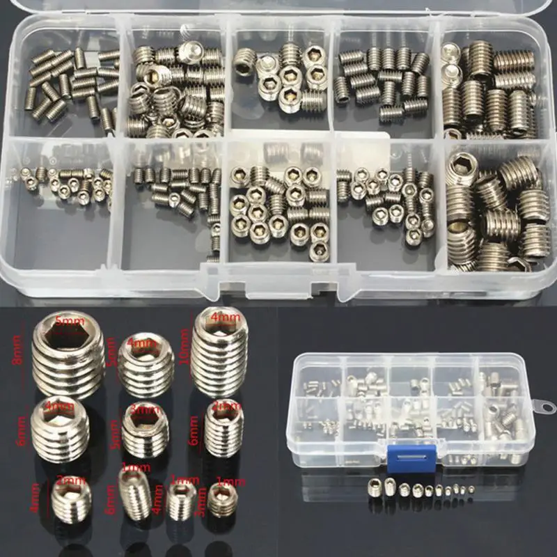 

200Pcs/set Wood Screws Stainless Steel Allen Head Socket Head Cap Screws Bicycle Hex Bolts Assortment Kit