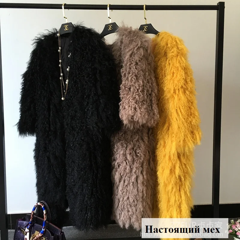 Harppihop вязаное монгольское овечье меховое пальто, куртка, пальто для русской женщины, зимнее теплое меховое пальто, верхняя одежда, удлиненный стиль, 4 цвета