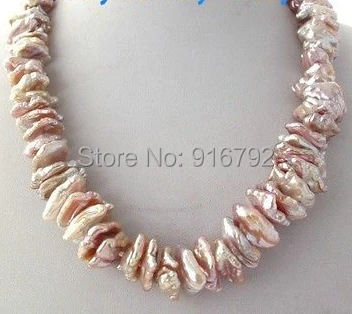 

YH@CS >Lavender Pink Unusual Cornflake Pearl Necklace 14KGP 18