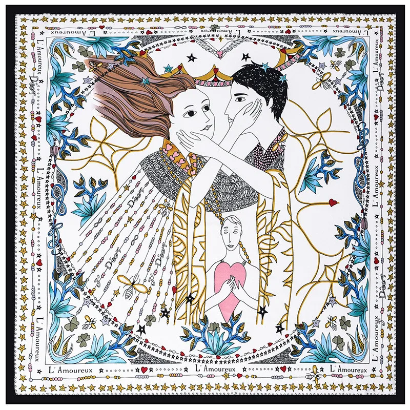 POBING 100% Silk Scarf Woman New Design Print Square Scarves Luxury Brand Bandanas Hair Chiffon Foulards Lady Headband 70cm*70cm