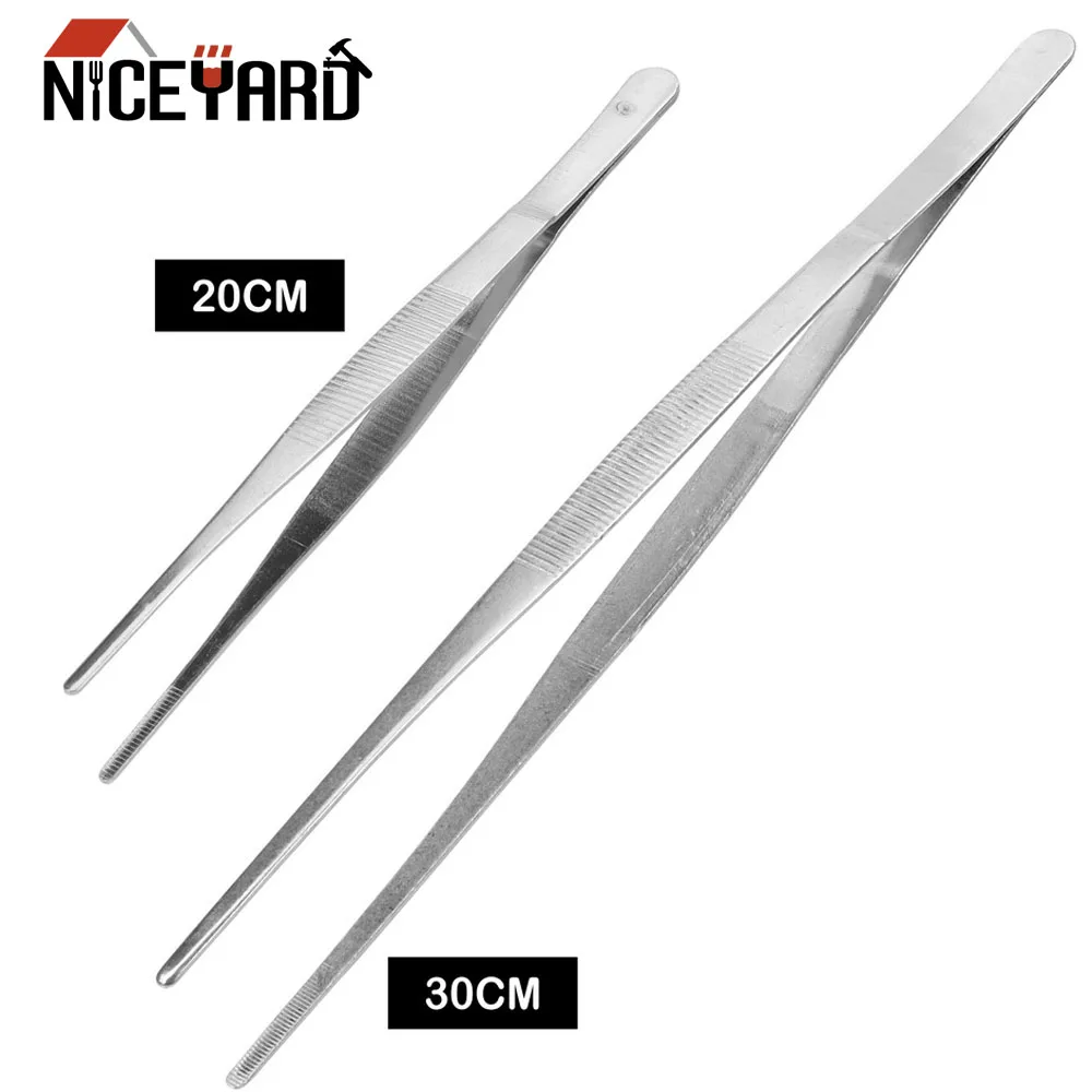 Toothed Tweezers Barbecue Stainless Steel Long Food Tongs Straight BBQ s  HOT 