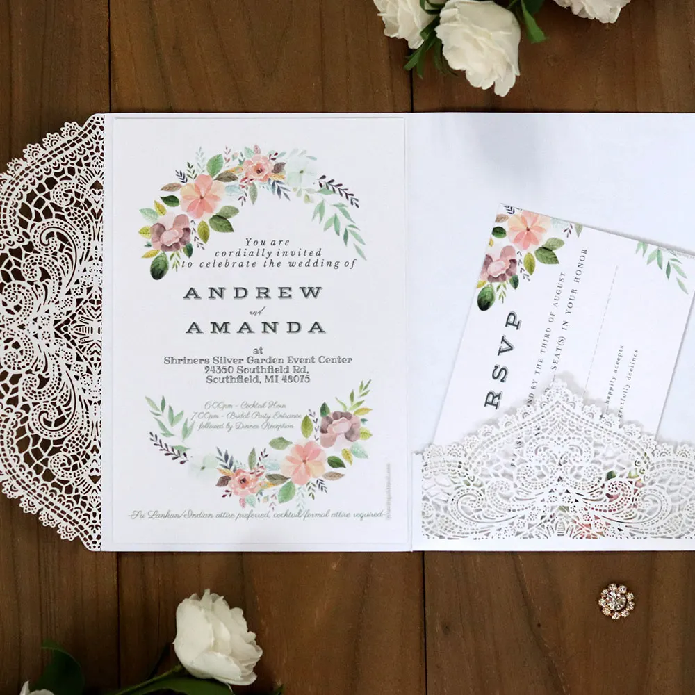  10pcs/lot Hollow Laser Cut Wedding Invitations Elegant Engagement Wedding Invitation Card Envelope  - 33051704548