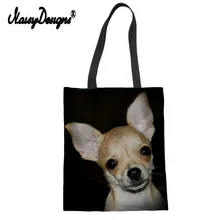 Милая собака породы чихуахуа печатная черная холщовая многоразовая сумка для покупок тканевые сумки сумка эко ежедневное использование складная сумочка плед дропшиппинг