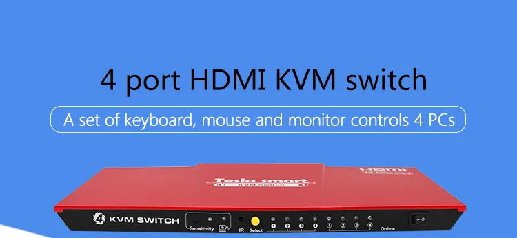Тесла умный HDMI 4 к Ultra HD 4x1 HDMI KVM переключатель 3840x2160 @ 60 Гц 4:4:4 поддерживает USB 2,0 устройства Управление до компьютеров и т. д