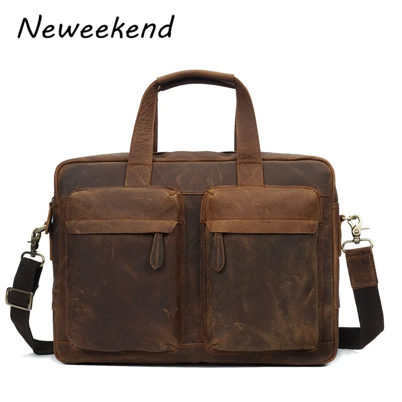 

Crazy Horse Leather Men Briefcase Handbag Messenger Bag Portfolio Purse Free Shipping Laptop Case Multi-pockets YD-8046