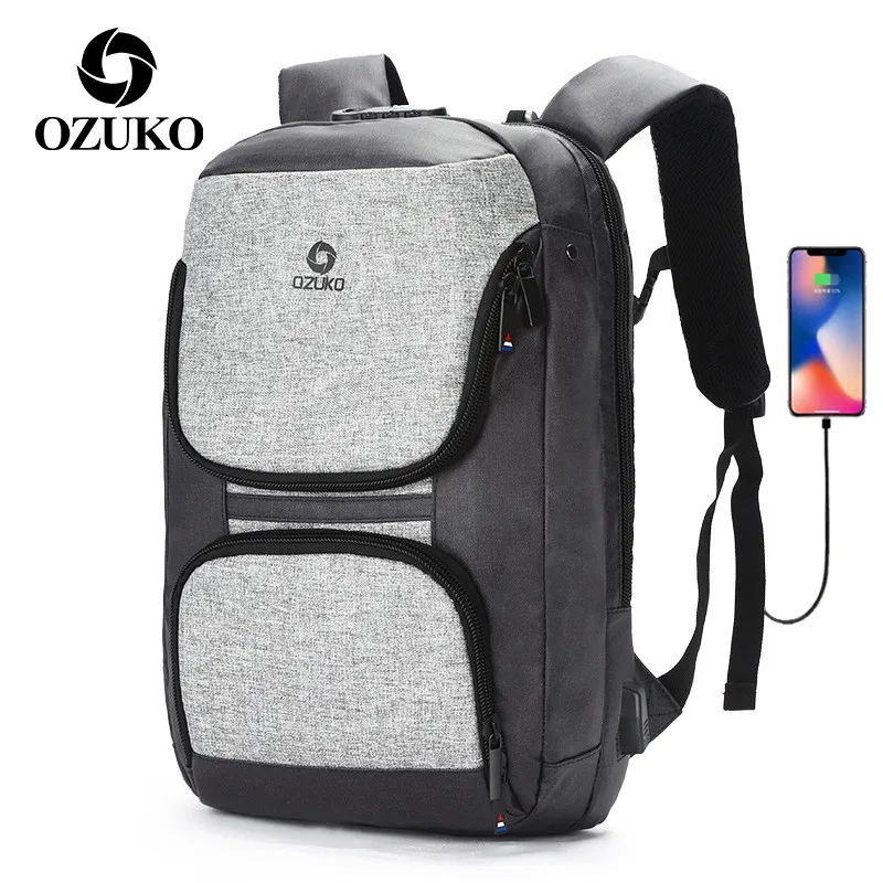 

OZUKO Backpack Men 15.6inch Laptop Anti-theft USB Charge Bagpack for Teenage Waterproof Travel Rucksack Male School Bags Mochila