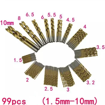 

99pcs Titanium HSS Drill Bits Coated 1.5mm-10mm HSS High Speed Steel Drill Bit Set For Electrical Drill Tools DIY