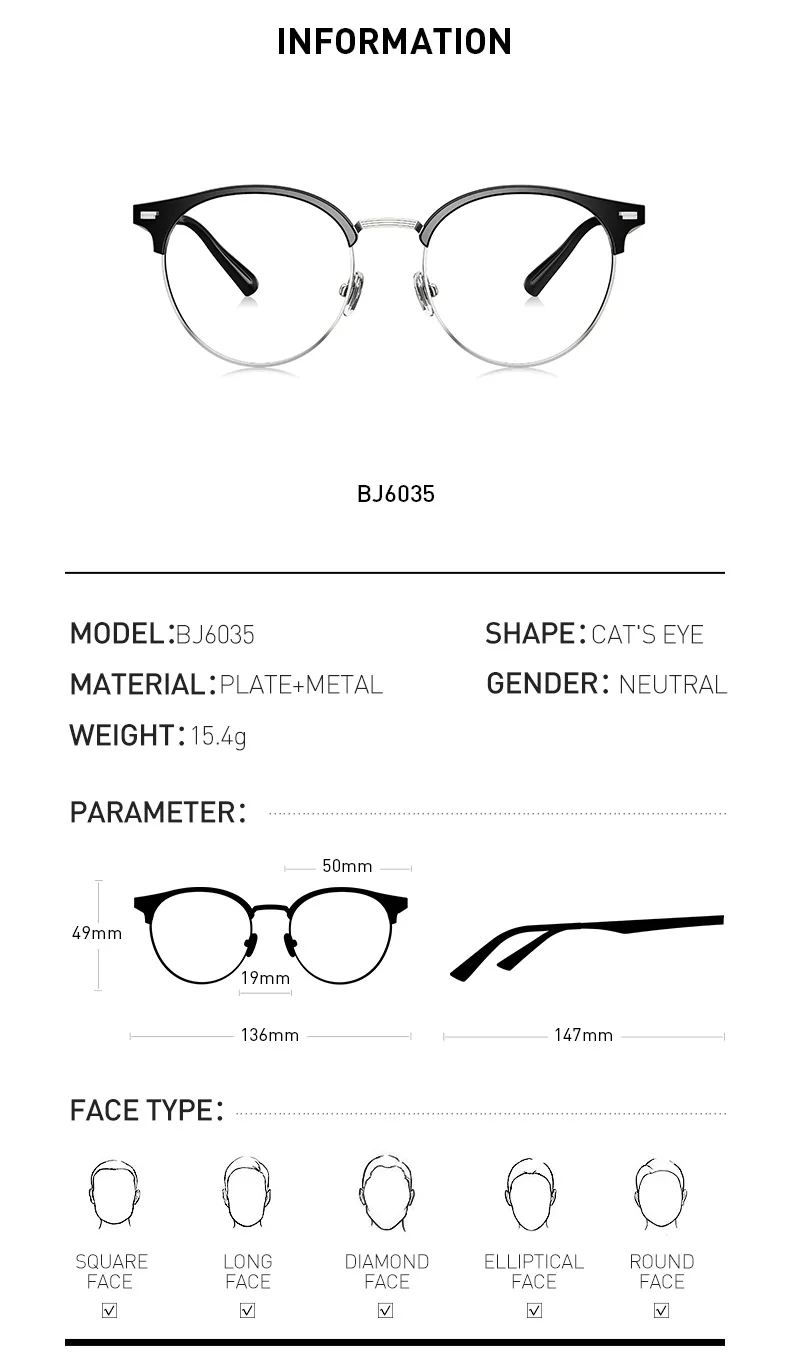 Болон, круглая стеклянная оправа es для женщин и мужчин, Ретро стиль, кошачий глаз, стекло es оправа, ретро Оптическое стекло, очки для женщин, BJ6035
