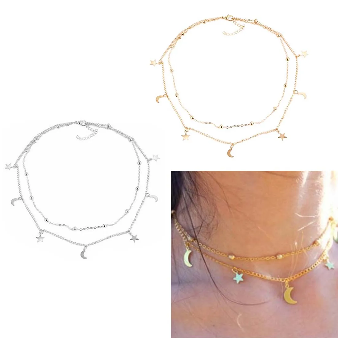 

New jewelry fashion 2 layer star moon choker necklace nice gift for women girl