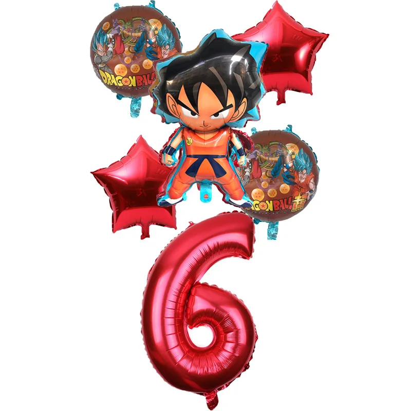 red-6 6 шт./компл. с мультяшными принтами, 7 Dragon Ball Z Goku Фольга Шар 32 дюймов шара с цифрой набор «С Днем Рождения» вечерние декоративные Детские игрушки кампус Вечерние - Цвет: red-6