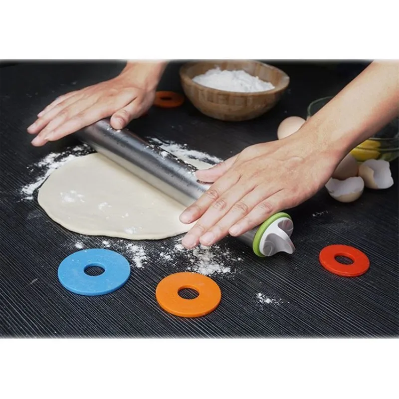 

Stainless Steel Rolling Pin Adjustable Removable Ring Non-stick Ring Dough Bread Dumpling Noodle Pizza Cake Baking Tools