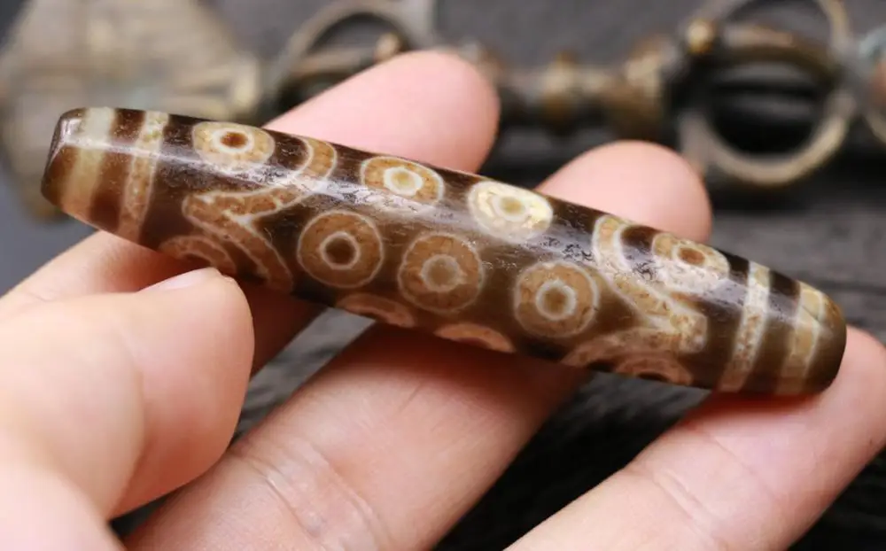 Energy Magic Power Tibetan Old Agate 21 Eye 4 Line Long dZi Bead Totem 79MM Amulet Talisman Treasure Making Jewelry LKbrother | Украшения и