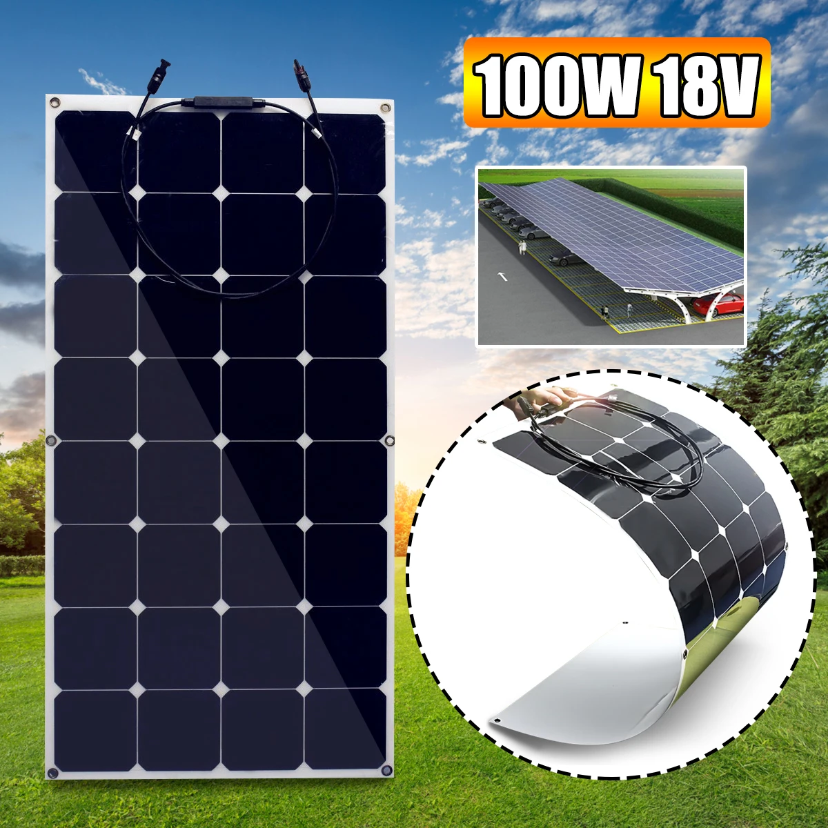 

100W Flexible Solar Panel Plate 18V 100W Solar Charger For Car Battery 12V Sunpower Monocrystalline Silicon Cells Module Kit