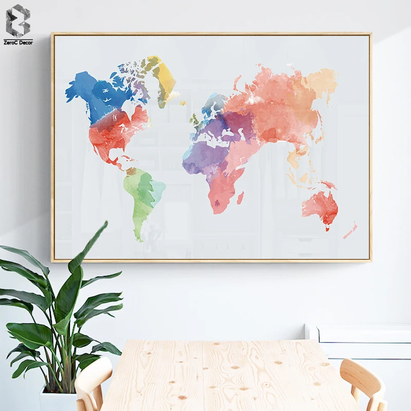 

Abstract Watercolor World Map Canvas Painting Nordic Posters And Prints Wall Art Canvas Paintings For Living Room Wall Decor