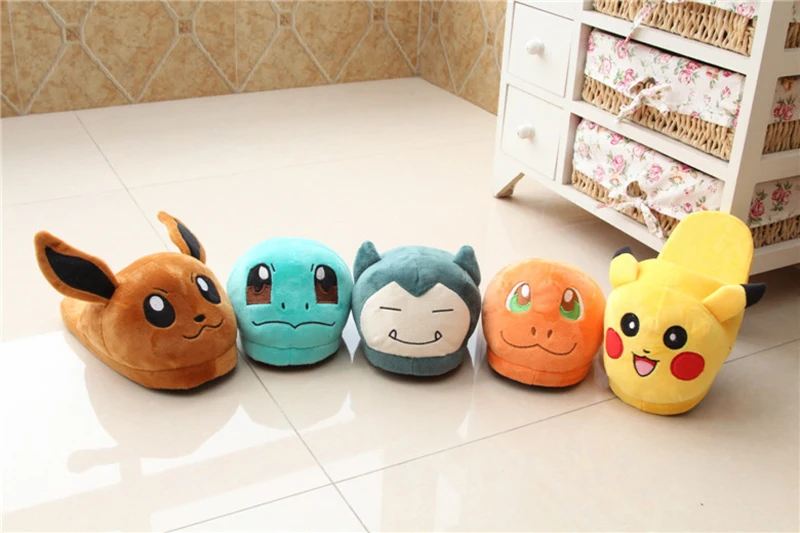 Women Anime Cartoon Pokemon Slippers Lovers Warm Woman Slippers Elf Ball Pikachu Go Plush Shoes Home House Slippers Children