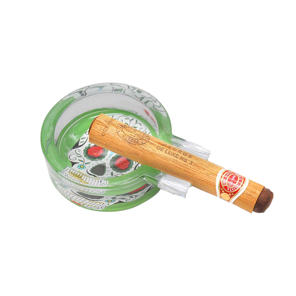 

HONEYPUFF Sugar Skull Handmade Cigarette Glass Ashtray One Ash Holder 69MM Cigarette Ashtray Day of The Dead Glass Cigar Ashtray
