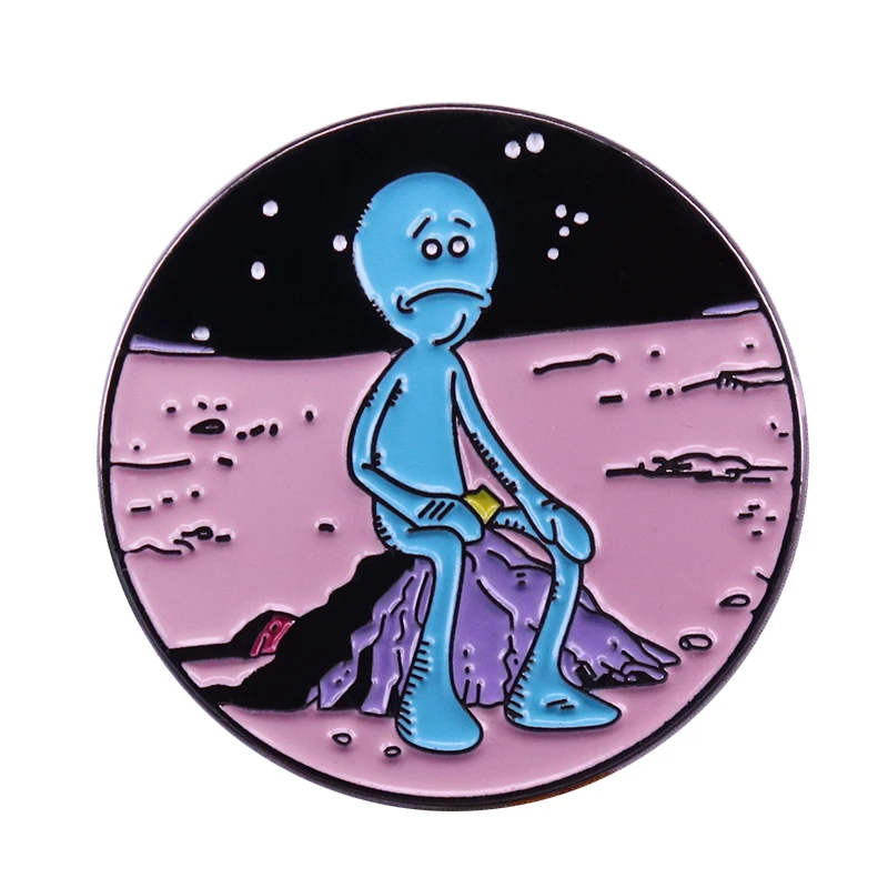 Мистер Meeseeks Кнопка значок милый мультфильм Рик и Морти булавка забавная рубашка куртки аксессуар