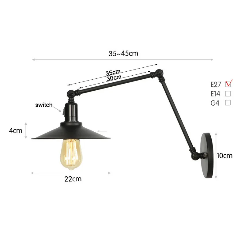 Современные Регулируемым Давно Качели Рукой Стены Светильник Эдисон Ретро- Старинные Стены Огня В спальню Стиле Лофт Промышленных Стены Бра С Переходом выключатель света настенный