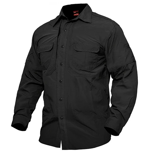 TACVASEN Мужская тактическая быстросохнущая рубашка с длинным рукавом, походная одежда, рубашка для рыбалки с карманом, походная футболка, Охотничья уличная рубашка - Цвет: Black