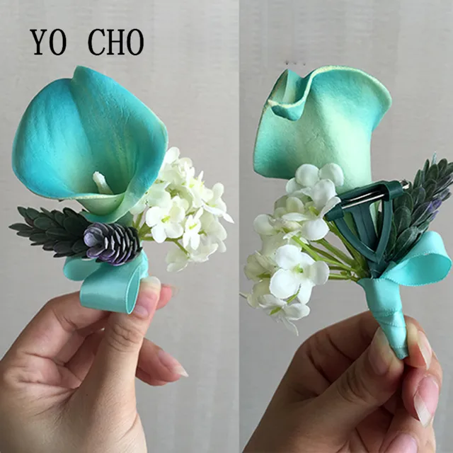 Yo Cho Tiffany Blue Pu Calla Lily Boutonniere Purple Wedding Corsage Yo Cho Tiffany Blue Pu Calla Lily Boutonniere Purple Wedding Corsage Groom Best Man Prom Party