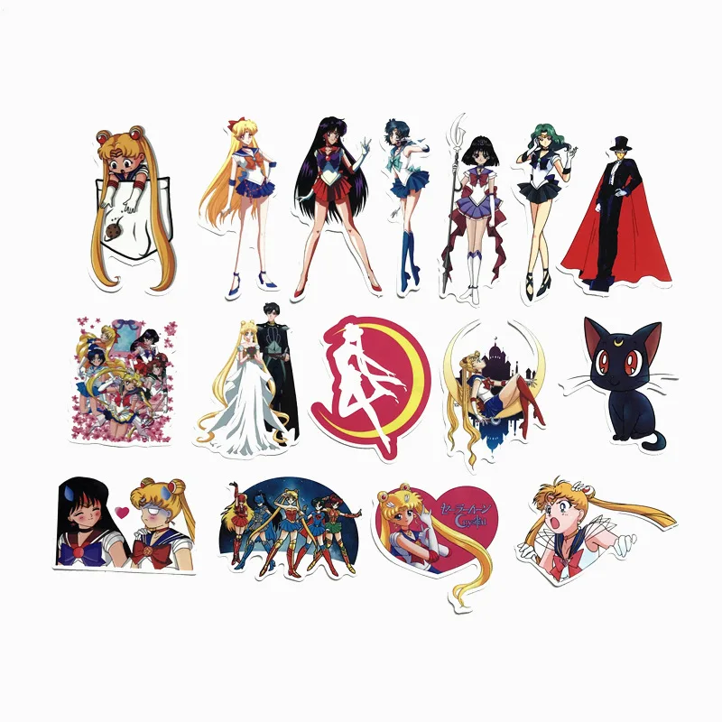 75 unids/set Anime Sailor Moon pegatina de dibujos animados pegatinas impermeables para ordenador portátil maleta bicicleta