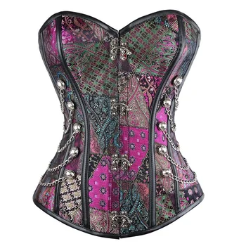 

Purple Steampunk Spiral Steel Boned Steampunk Gothic Bustier Corset With Burlesque Costumes Overbust Corset cosplay
