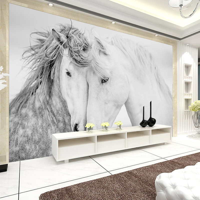

JiaSheMeiJu Custom Mural Wallpaper For Living Room Wall 3D White Horse TV Background 3D Photo Wall Paper Home Decor Bedroom Hall