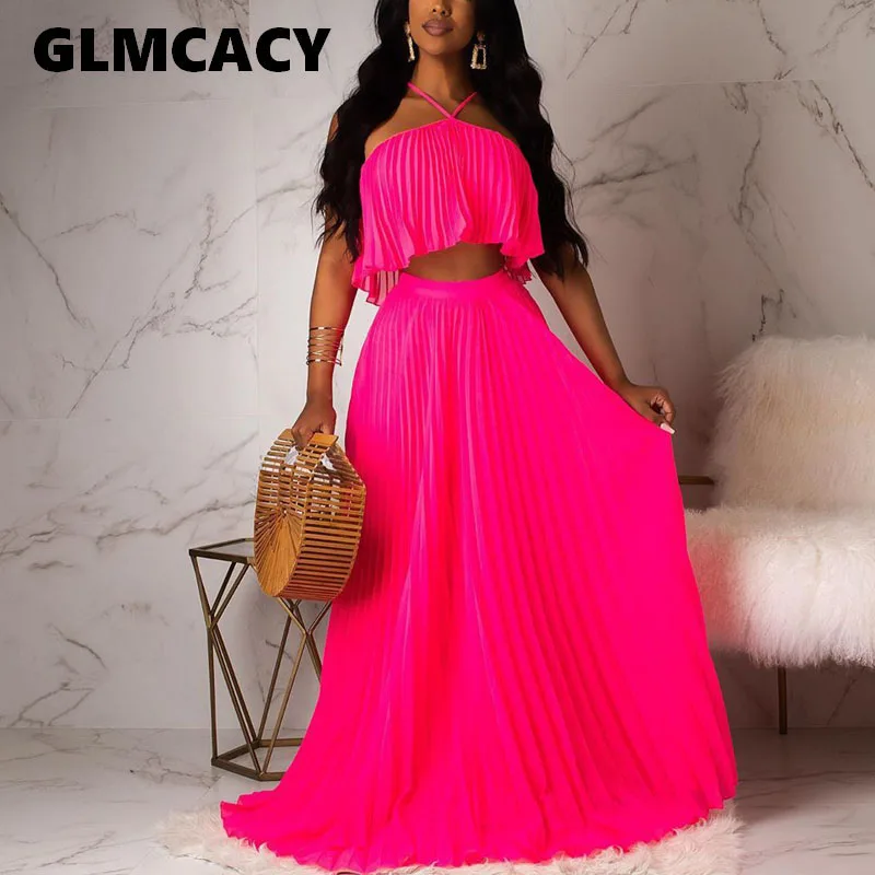 

Women 2 Pieces Halter Backless Maxi Dress Elegant Summer Sexy Boho Beach Holidays Dress Evening Party Dress