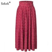 Szkzk богемная Повседневная Длинная юбка в горошек женская летняя красная юбка с волнистыми точками Женская модная драпированная пляжная юбка с высокой талией