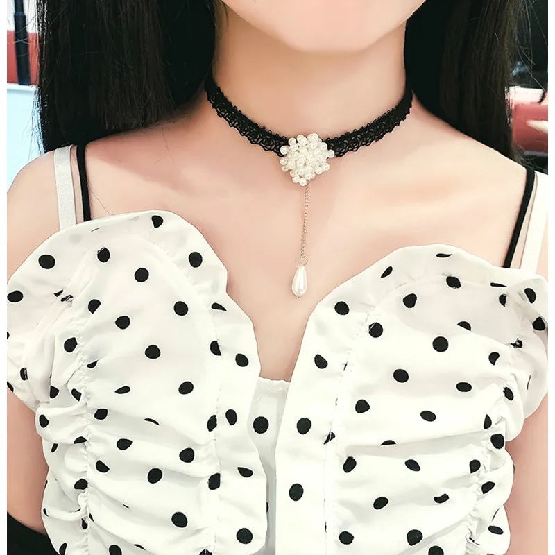 

2019 New Korean Elegant Lady Pearl Lace Clavicle Chain Fashion Girl chocker Necklace For Female Jewelry