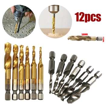 

12pcs/Set Silver & Gold Drill Bits HSS Metric 1/4" Hex Shank Drill Taps Bits for Drilling Cutting Soft Metal M3/M4/M5/M6/M8/M10