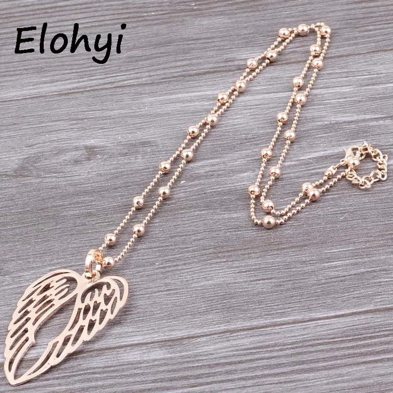 

ELOYHI Women Vintage Hollow Feather Leaves Statment Pendants Long Sweater Beads Chain For Women Necklace&Pendants Wholesale