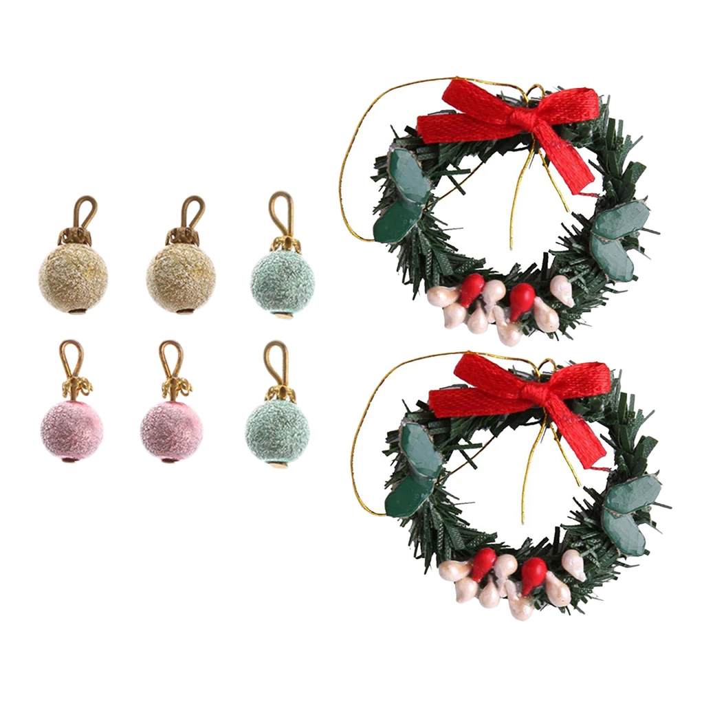 1/12 Dollhouse Christmas Tree Pendants Delicate Wreath & Balls Set Decor Accessory