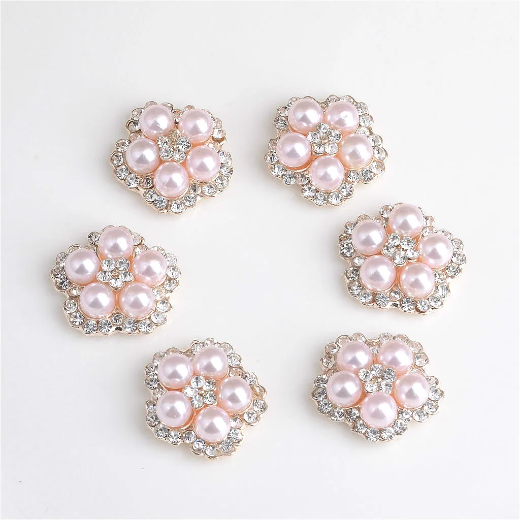 10pcs Decorative Flower Pearl Rhinestone Beads Flatback Button Embellishment