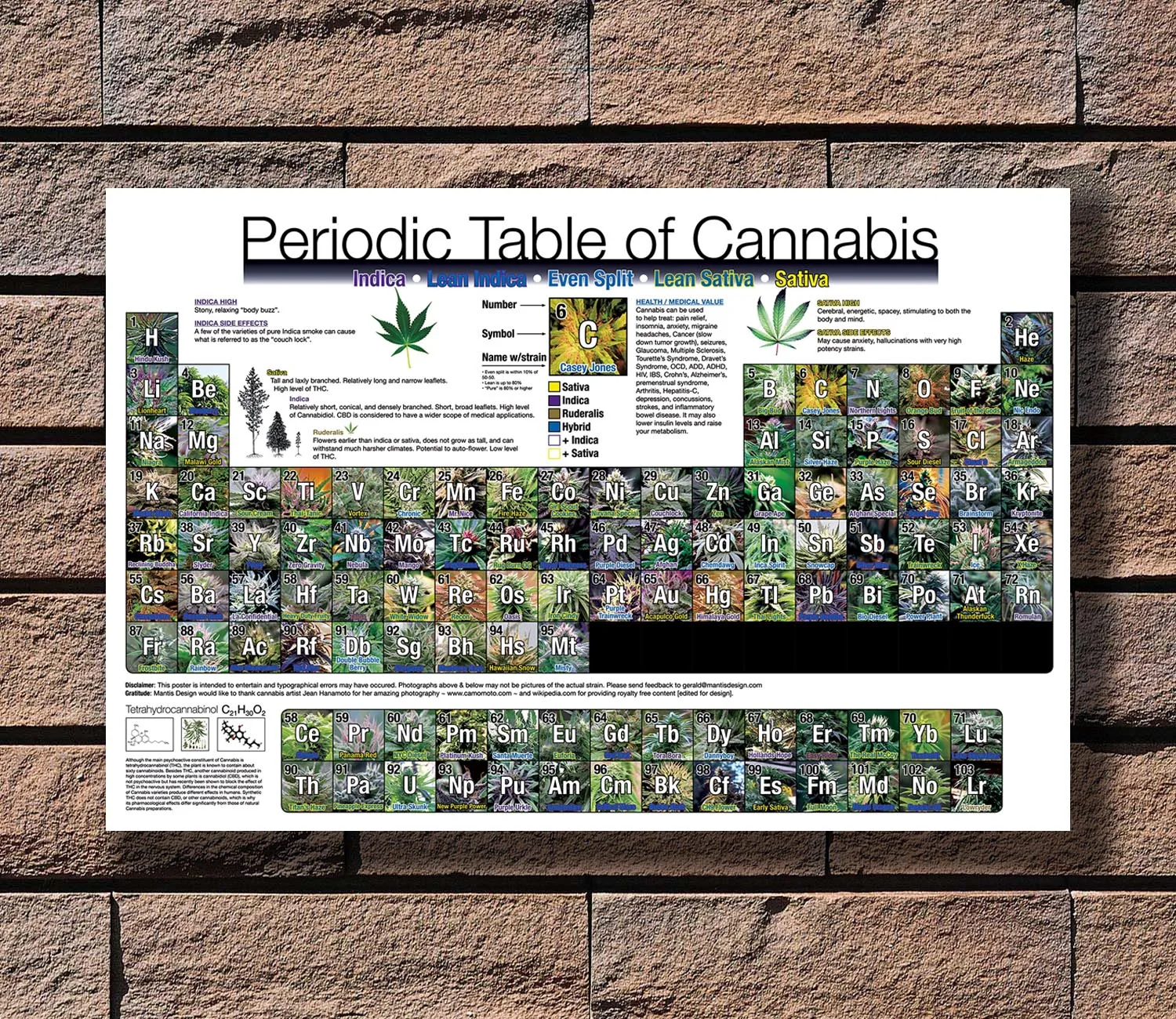

N1095 PERIODIC TABLE OF WEED CHART LIST 8x12 20x30 24x36 Poster Art L-W Canvas Print Decoration